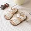 Girls' Sandals Super Pretty Lace-Edged Princess Shoes Soft Soles Fashionable Bow Beach Shoes Comfortable And Breathable