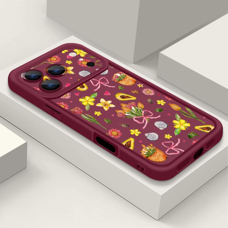 Flowers Leaves Print Case For iPhone 17 Pro Max Case iPhone 16 15 14 13 Pro Max 11 17e 16e Shockproof Bumper Soft Silicone Phone Cover Cases