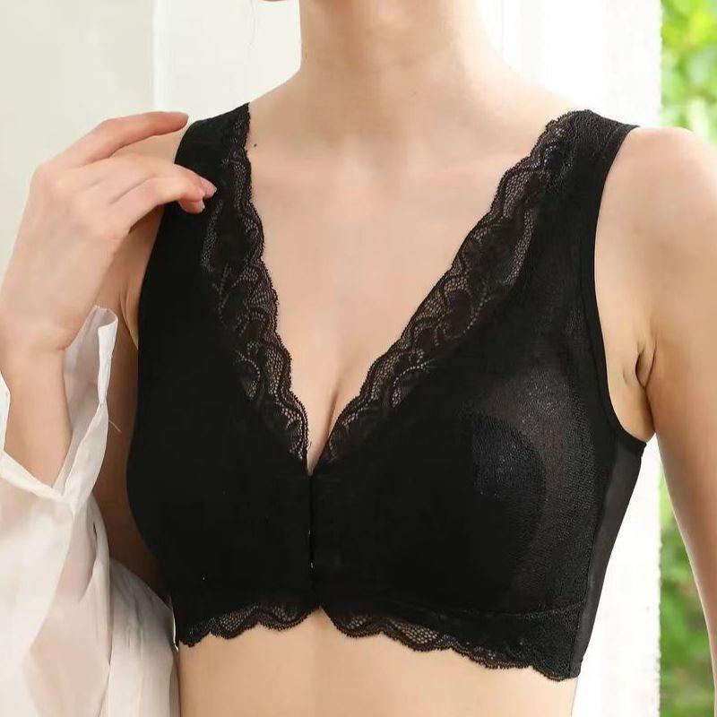 

Yellow Lace Wireless Bra Full Coverage Supportive V Neck L чорний