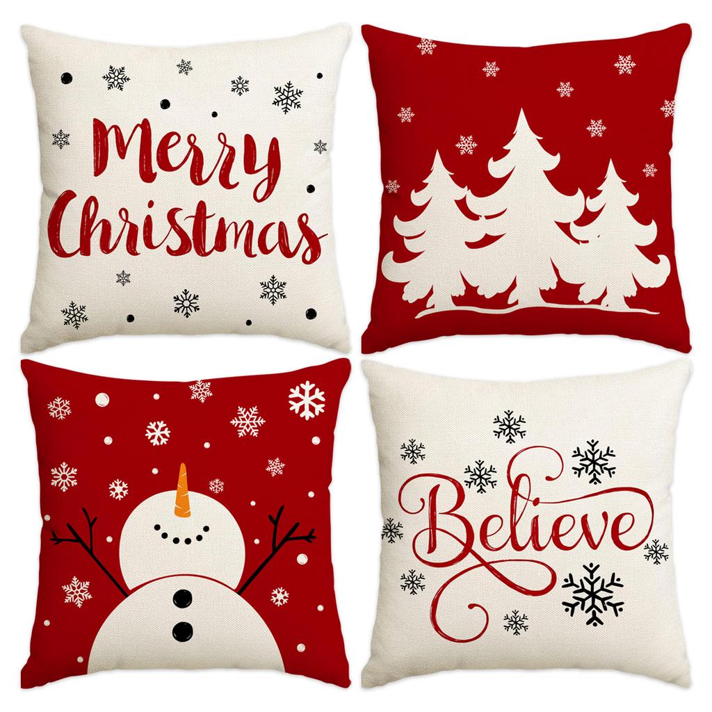 1Pc/4Pcs Christmas Pillow Cover, Merry Christmas Hello Winter Vacation Sofa Cushion Cover Decoration Living Room Cushion Cover