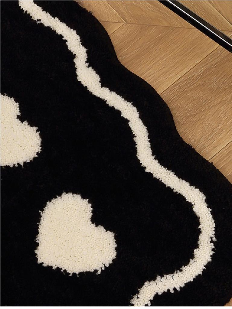 Inyahome Black and White Flower Shaped Bathroom Rugs Bathmats Luxury Shaggy High Absorbent and Anti Slip Indoor Floor Carpet