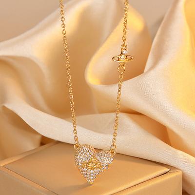 Vielseitige Halskette mit Zirkonia-Anhänger und Nischendesign, herzförmige Schlüsselbeinkette, passender Schmuck für den Alltag für Damen