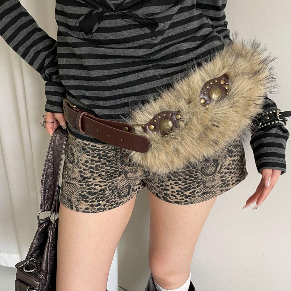 PU Leather Furry Waistband Spicy Girl Style Y2K Waistband Vintage Plush Belt  Female/Girls