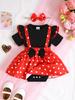 Summer 0-1 Years Old Infant Baby Girls Short-sleeved Dot Print Dress Casual 2-Piece Set With Hairband