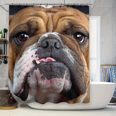 Lebendiger Bulldoggen-Druck Duschvorhang für Tierliebhaber Wasserdichtes Gewebe mit Stangentasche, Perfekte Dekoration für das Badezimmer