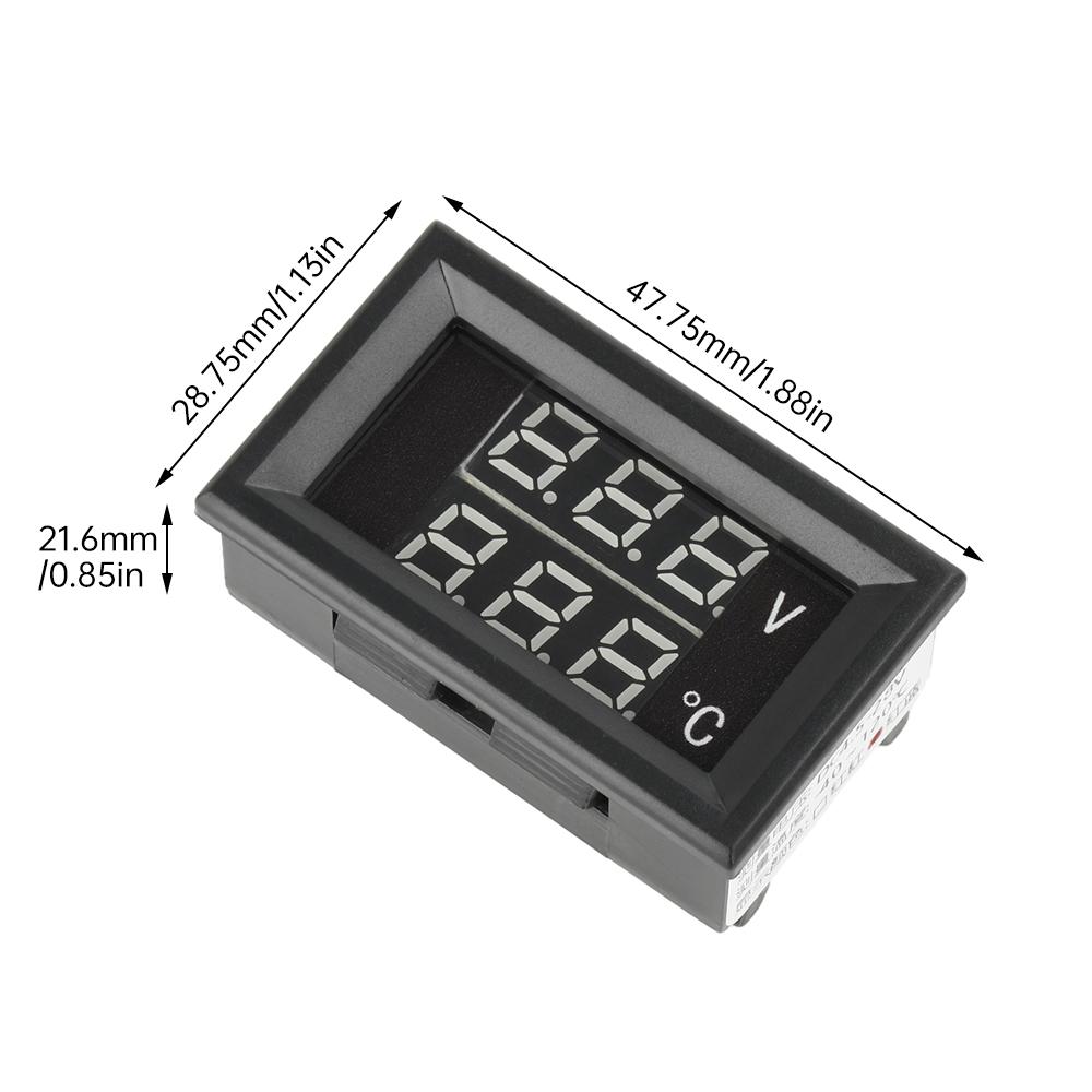 DC 4-28V Voltmeter Thermometer Voltage and Temperature Real Time Monitoring LED Digital Display with NTC Probe Cable -50-125℃