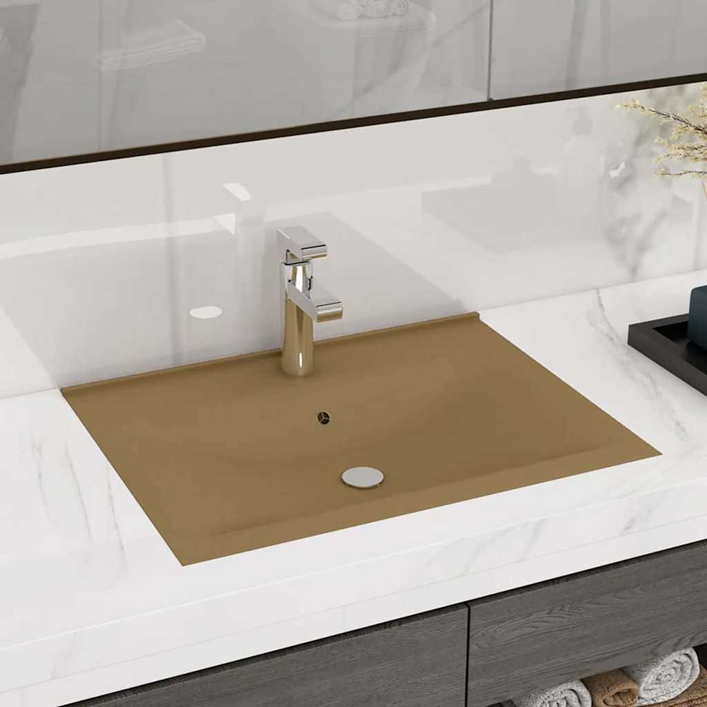 Luxury Wash Basin with Faucet Hole Matte Cream 60x46 Cm Ceramic