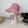 Cappello da Pescatore Donna con Lacci Fiocco Protezione Solare Ampia Tesa Estivo Anti-UV Cinturino Cappelli a Secchiello Ragazza Coreana Viaggio Spiaggia Cappelli a Secchiello