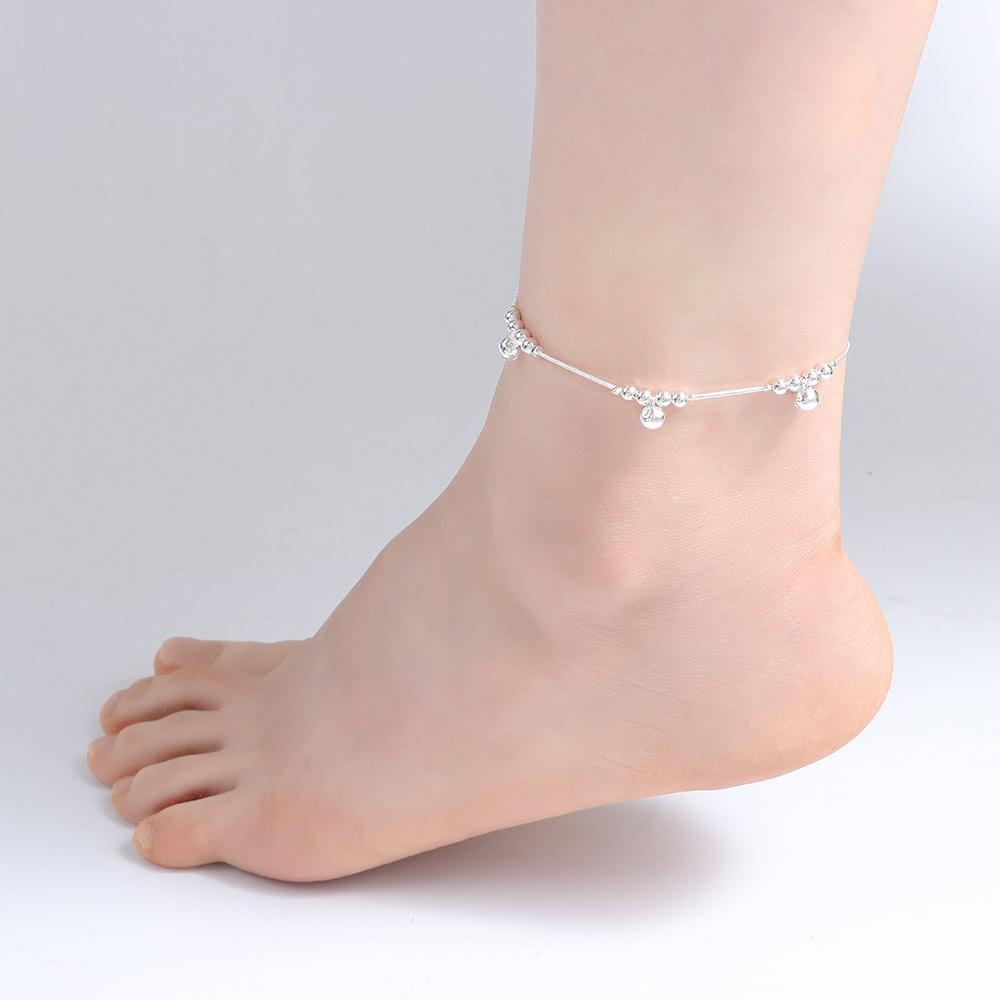Simple Fashion Jewelry Ankle Bracelet Bells Bead Silver Plated Chain Foot Anklet