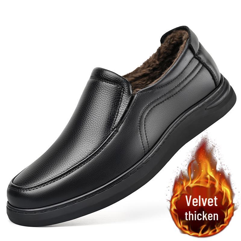 

Мужские 2025 Осень Кожаные Слипоны Нескользящие Деловые Повседневные Туфли на Флисовой Подкладке для Мужчин Среднего и Пожилого Возраста 39
