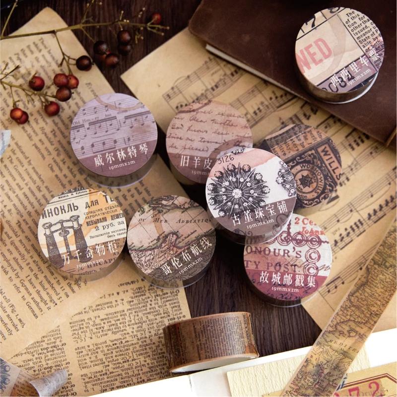 18.5mm*2m Retro Washi Tapes for Junk Journal DIY Scrapbooking Creative Stationery Decor Diary Marking Adhesive Tapes