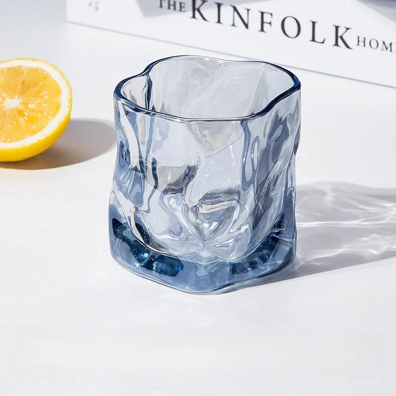 Whiskey Glass Transparent Irregular Wine Glass Creative Kink Glass Family Water Cup Ins Wind Drinking Cup Kitchen Utensils