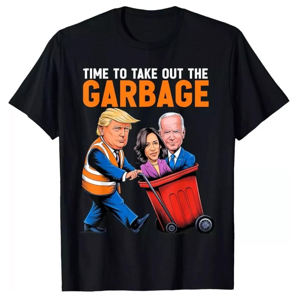 100% Cotton TOPS UNISEX TEES MENS WOMENS Funny Trump Garbage Truck Humor Election 2024 Tee Biden T-Shirt
