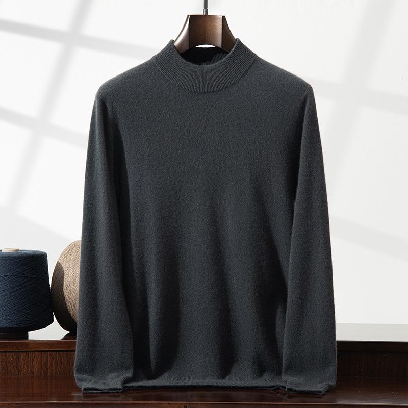 Men's Plus Size Cashmere Pullover: Autumn & Winter Solid Color Half-High Neck Knit Sweater for Business