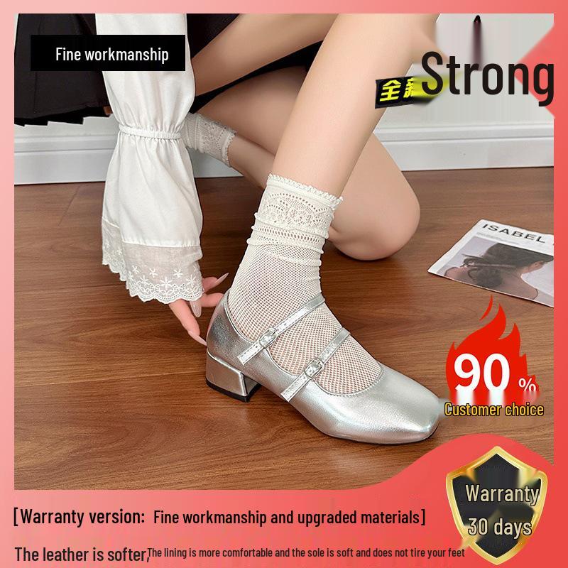 Silver Chunky Heel Mary Jane Ballet Flats for Women - Spring 2025 Collection
