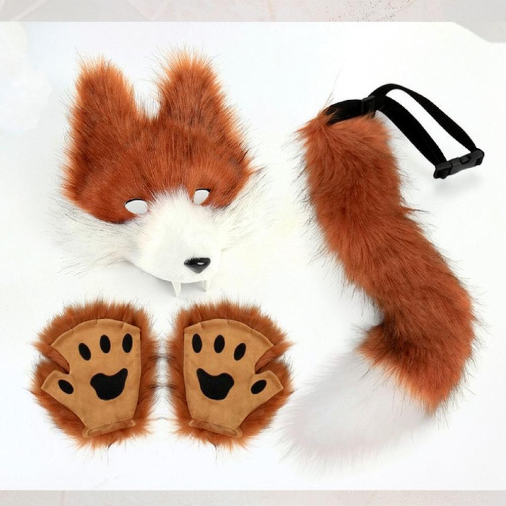 Halloween Wolf Mask Plush Tail Accessory Kit Simulation Animal Roleplay Costume Props Party Masquerade Decoration Set