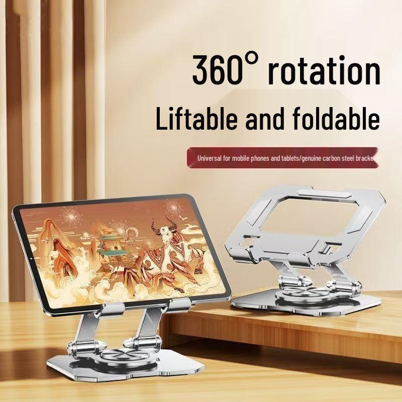 360° drehbarer Vollmetall-Kohlenstoffstahl-Ständer für Handy und Tablet - Tragbar, faltbar, ideal zum Spielen