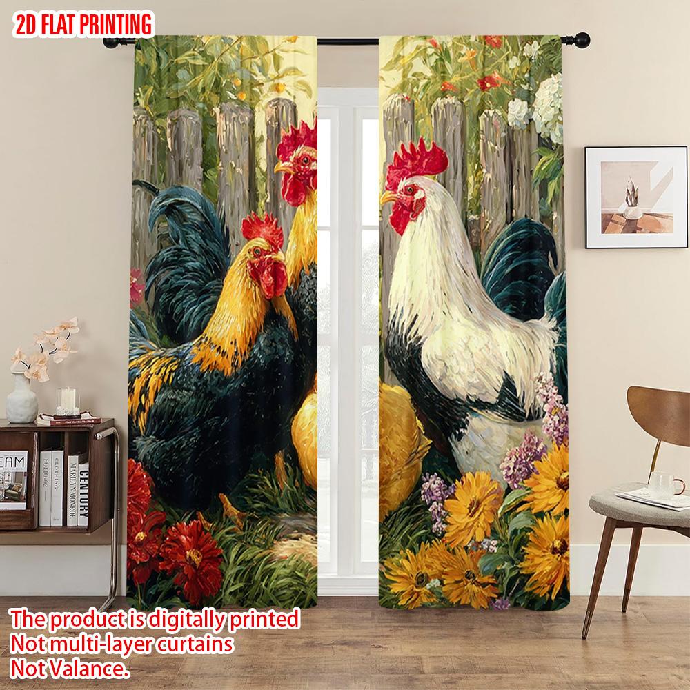 2pcs   Plane Printing Curtains Chicken Theme Polyester (without Rod) Decorations Inside Ldeal for Bedroom & Living Room