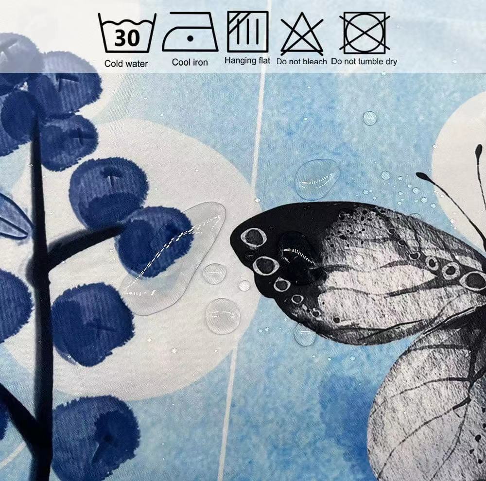 Blue Floral Shower Curtains Watercolor Dandelion Wildflowers Plant Farmhouse Waterproof Fabric Bathroom Bath Decor Set Washable