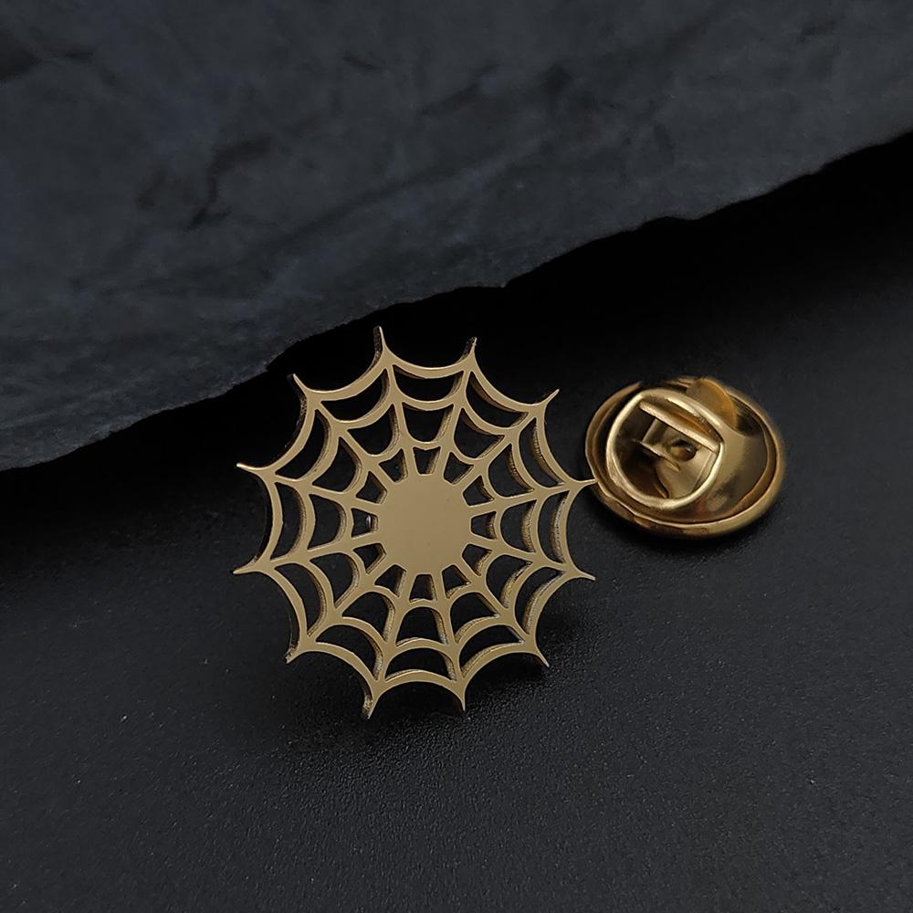 Halloween Spider (web) Gold-plated Badge, Men's Black Stainless Steel Suit Lapel Pin, Women's Anti-travel Buttons.