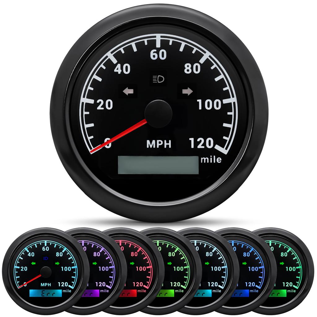 85MM Car Boat GPS Speedometer 0-200MPH Gauge Waterproof Speed Meter With 7 Colors Backlight for Marine Auto Motorcycle 12V/24V