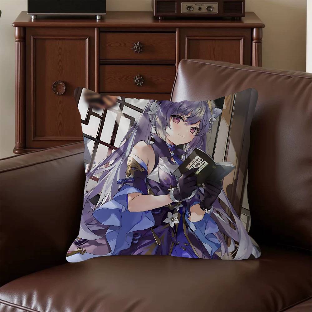 

Keqing Pillow Covers Cartoon Sofa Decorative Home Double-sided Printing Short Plush Cute Cushion Cover 16x16Inch