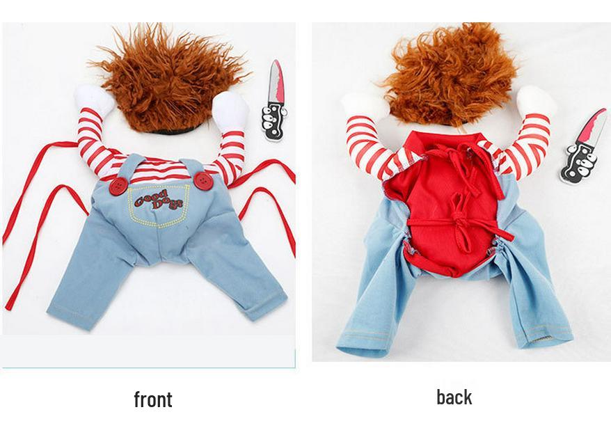 3D Killer Doll Dog Costume - Halloween & Christmas Prank Outfit for Pets