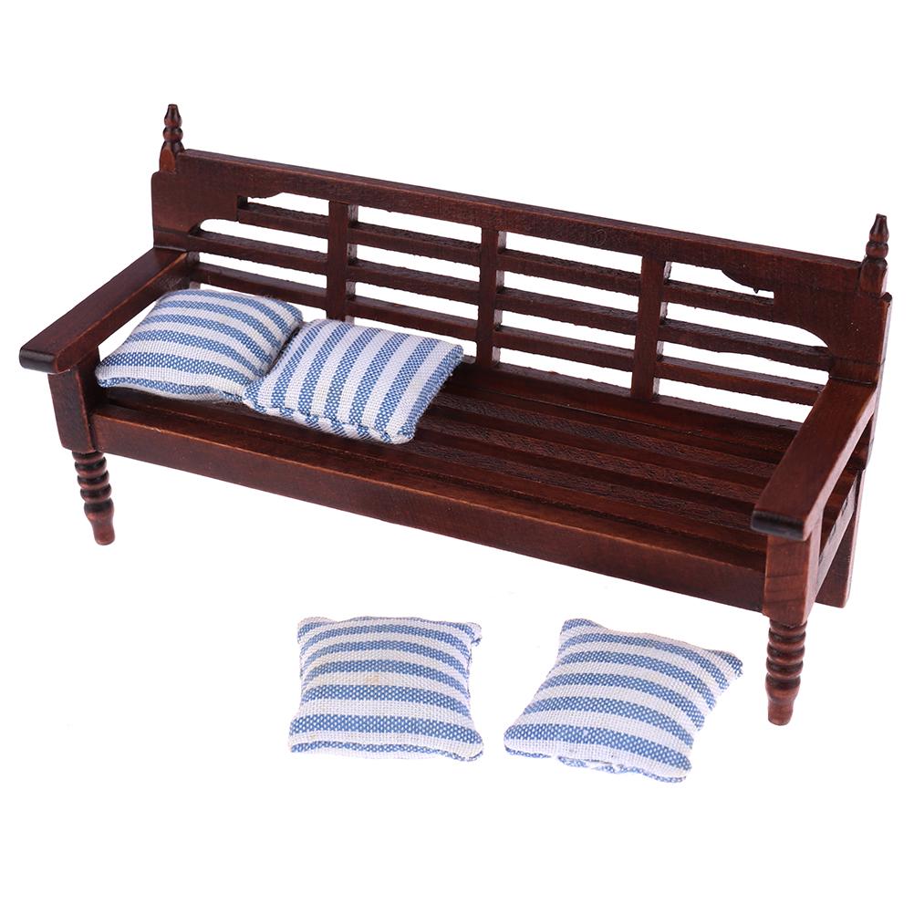 1:12 Miniature Furniture Doll House Wooden Sofa with 4 Pillows For Dolls Children Role Play Toy Dollhouse Miniature Furniture