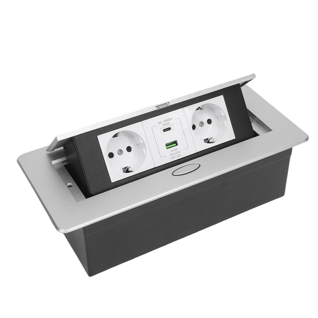 Pop Up Power Strip Silver Color 20W USB Fast Charging Rain Proof Embedded Countertop Pop Up Outlet