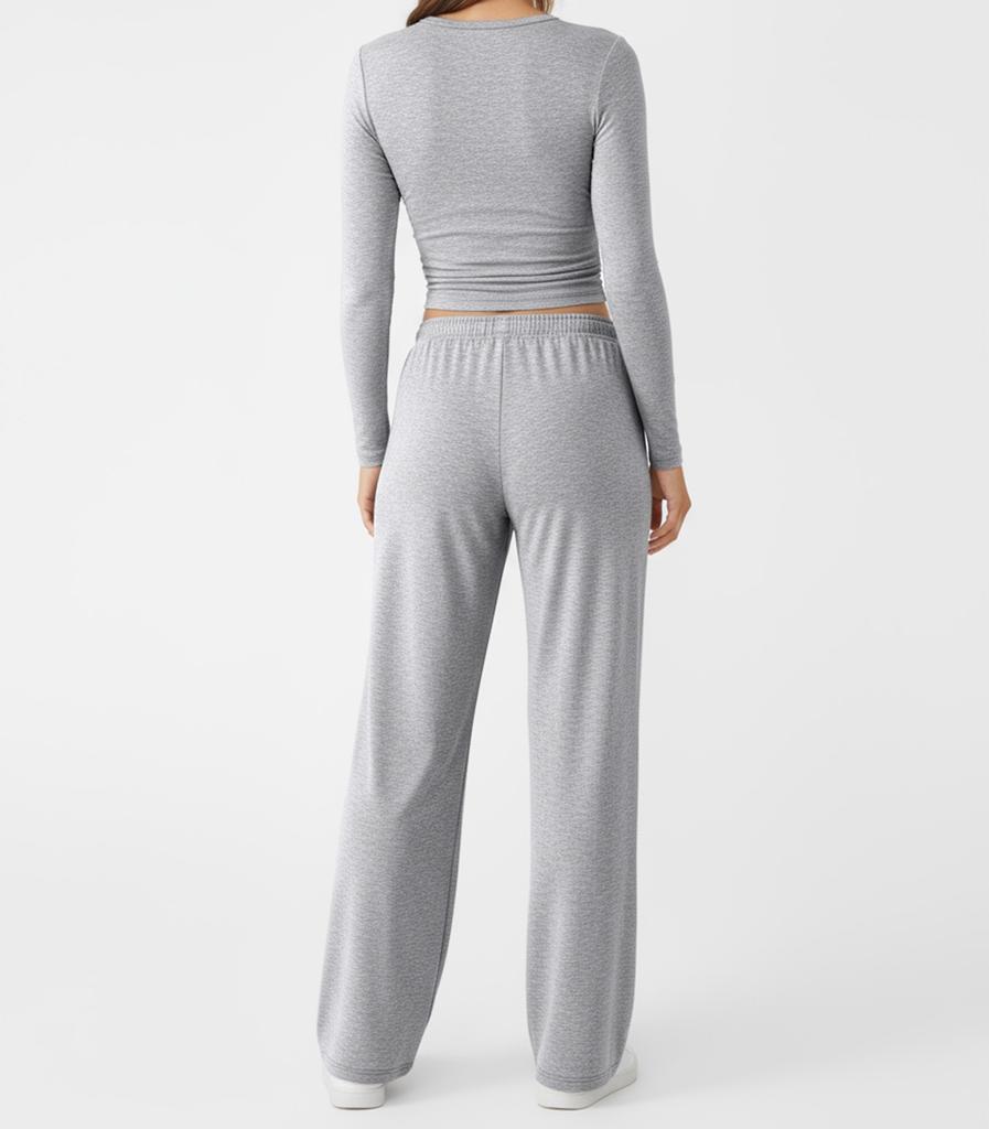 Fashion Casual Set Sport Yoga Autumn Winter Solid Color Crew Neck Long Sleeve For Women