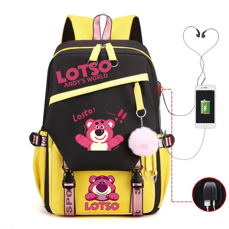 Strawberry Bear Lightweight Ridge Protection Student School Bag Usb Trend Reduction Backpack Campus Leisure
