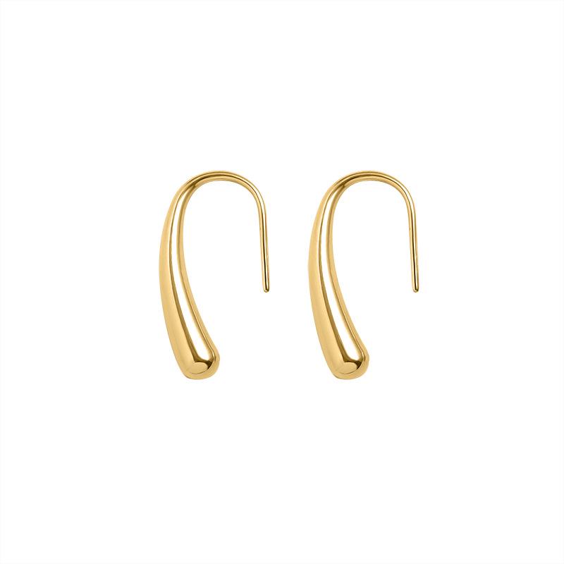 French Choker 18K Gold Plated Geometric Stud Earrings with Water Drop Hook - Titanium Steel, Hot Selling & Unique Model F315.