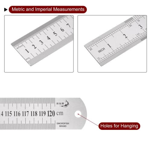 HARFINGTON Stainless Steel Ruler, 120cm/48" Long X 1/20" Thick X 1-1/2" Wide, Metric Straight Edge Measuring Tool for Woodworking, Painting, and Craft