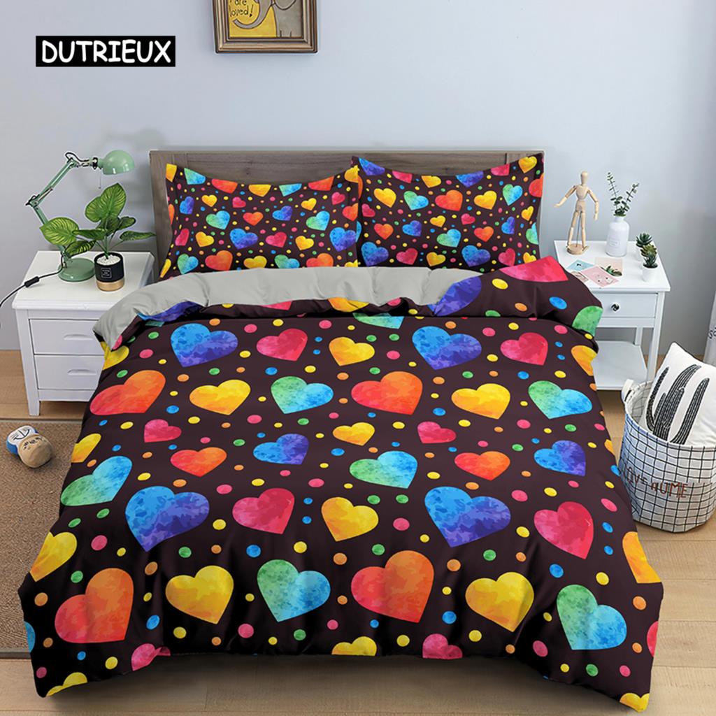 Geometrisch bedrucktes Bettwäscheset Bunter Streifen-Bettbezug für Kinder Kinder Steppdeckenbezug 2/3-teilig Mikrofaserstoff Heimtextil