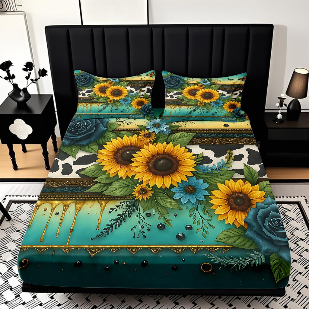 

Home Textiles Sunflower Pattern 3D Digital Printing Sanded Sheet Three-Piece Set, Pattern 90 * 190