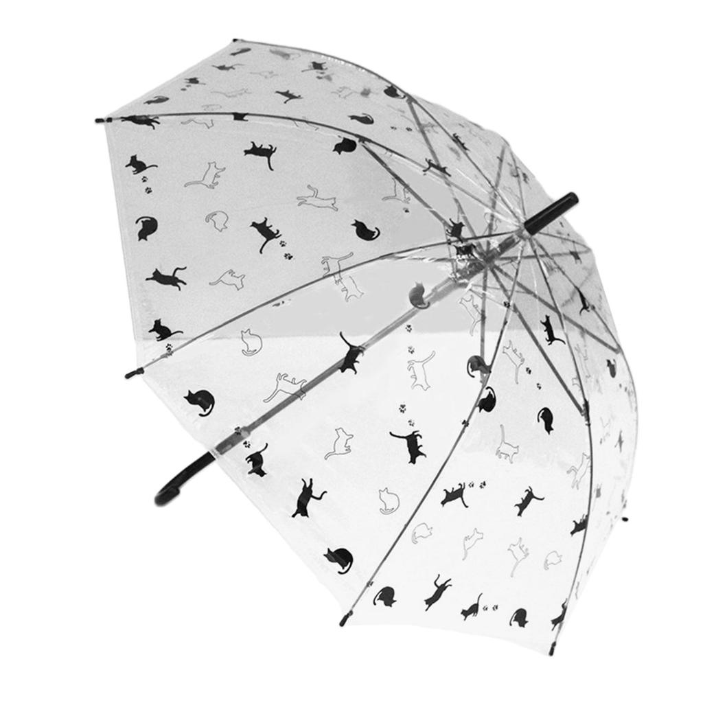 Manuální průhledná sluneční clona pro ženy 3 skládací deštníky Rain Gear Čirý kočičí vzor Anti-Uv kompaktní na cesty