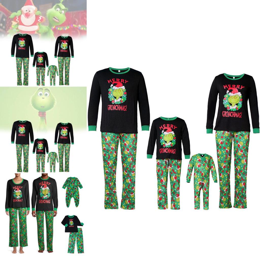Gemütliches Weiches Polyester Familien-Partner-Pyjama-Set mit dem Grinch für alle Altersgruppen
