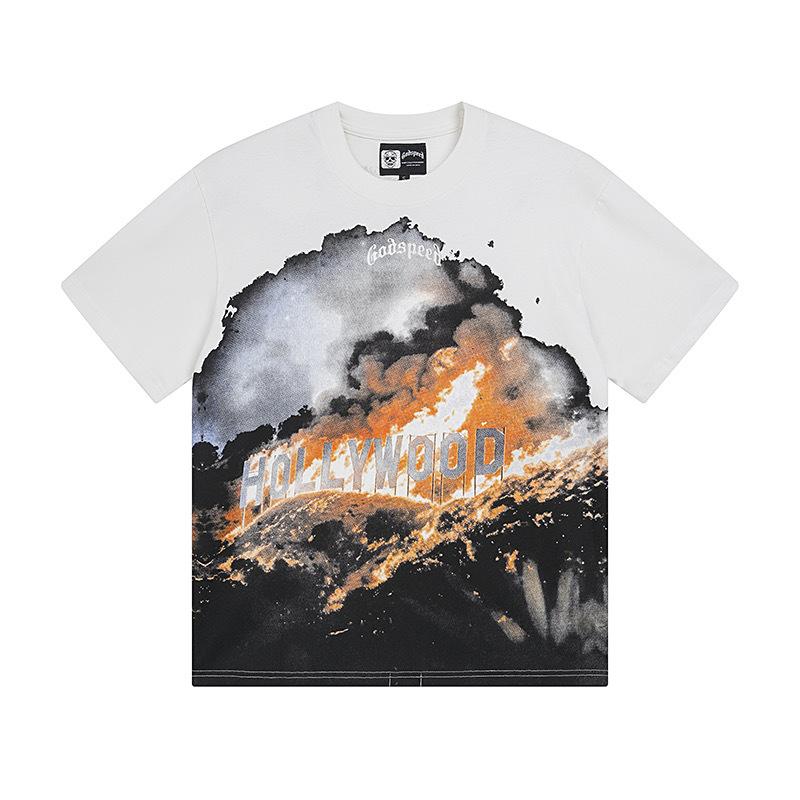 25SS Grensoverschrijdend Meichao Godspeed Schedel Rockband Basketbal Retro Korte Mouw T-shirt Koppels Dezelfde Stijl