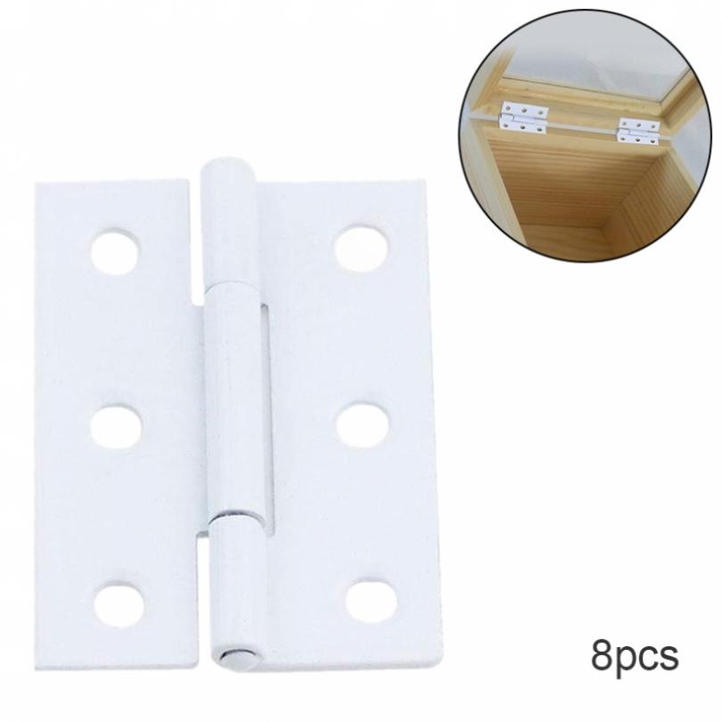 Square Spray Painted White Flat Hinge Cabinet Hinges, 6-Hole Borehole Wooden Box Gift Box Hinge