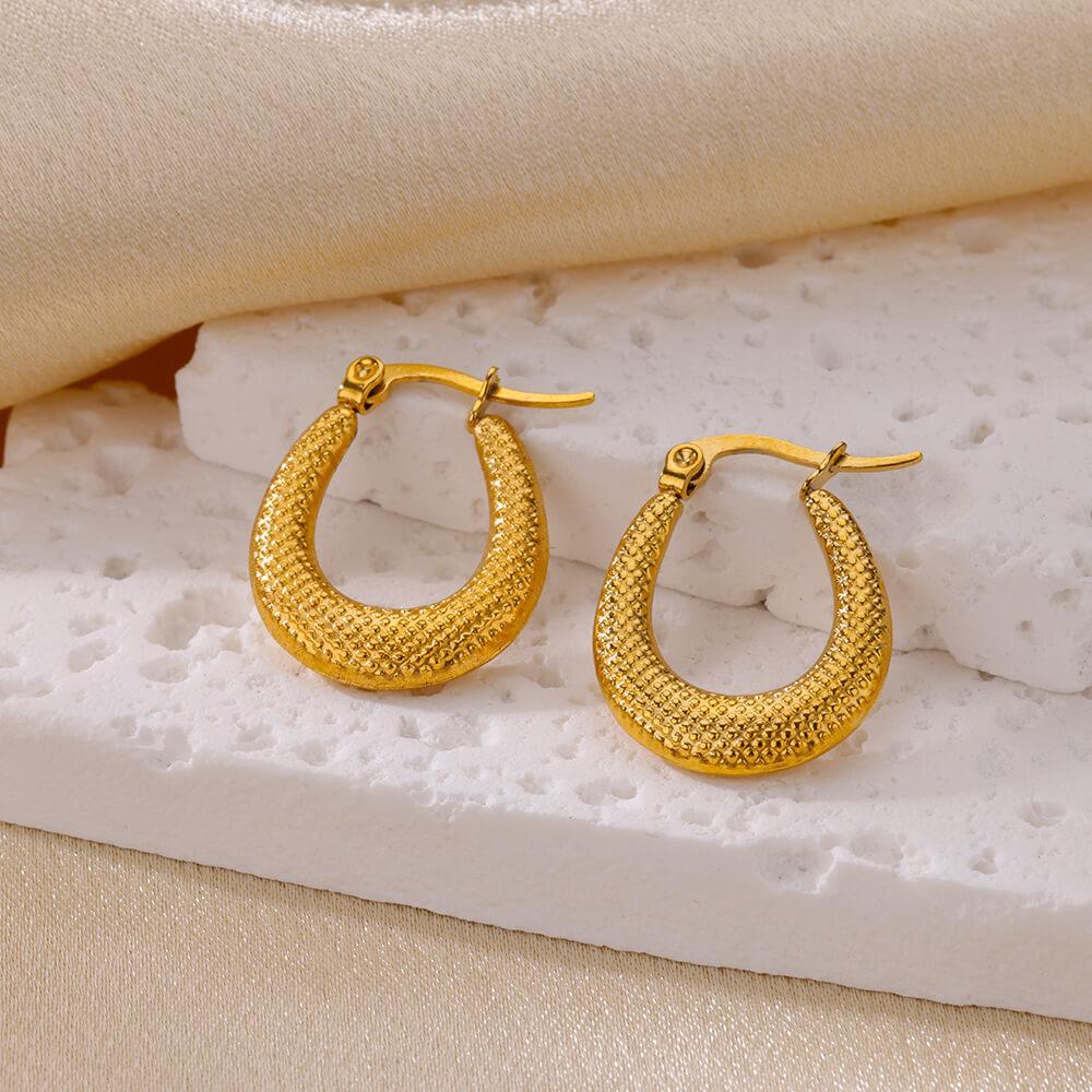 Trendy Round Stainless Steel Hoop Earrings for Women Simple Gold Color Earring Waterproof Ear Piercing Zircon Birthday Gifts