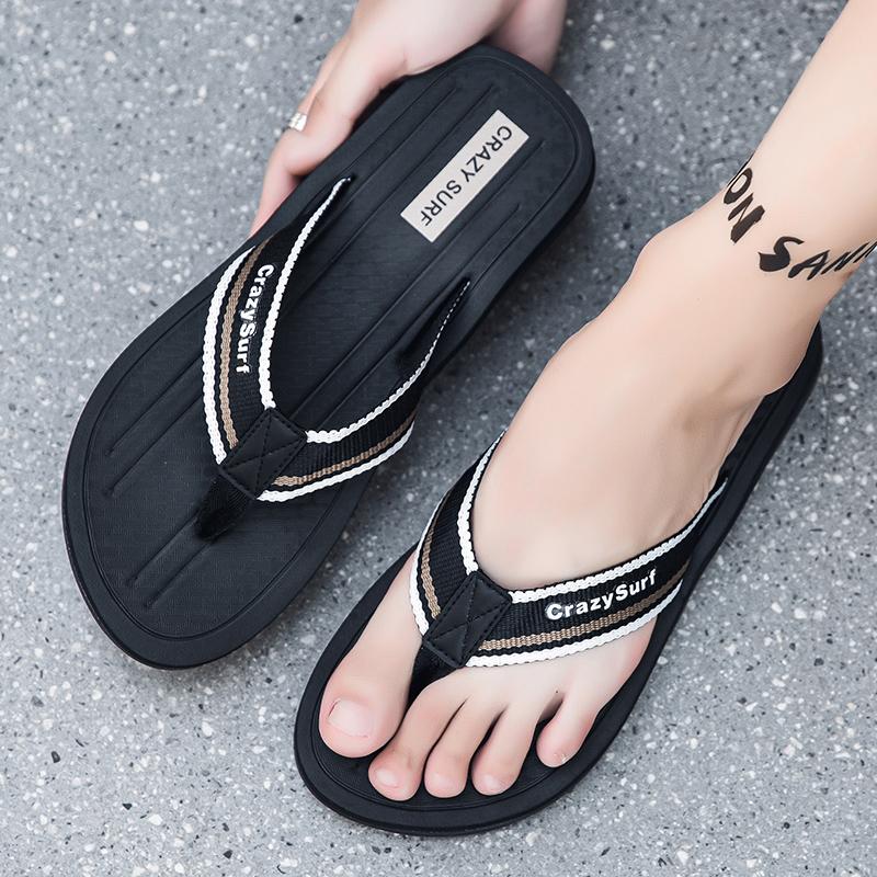 New Summer Men's Flip-flops Size 40-45 Simple Versatile Mixed Color Striped Slippers Outdoor Non-slip Comfortable Male Sandals