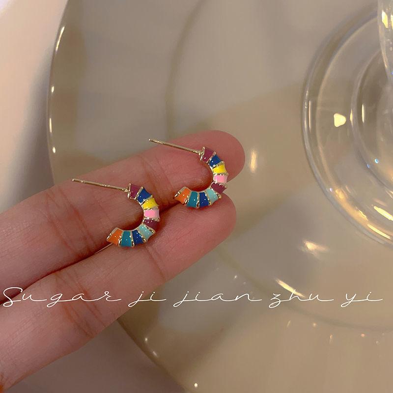 Color Enamel Earrings, High-end Niche Design, Retro Exquisite Temperament, Versatile and Simple Earrings, Stud Earrings, Women's Earrings.