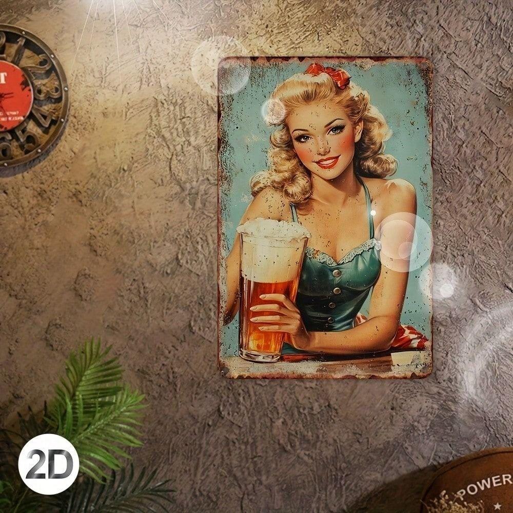 Vintage Metal Poster Pin Up Girl Wall Art for Bar Garage Pub 8x12 Inch