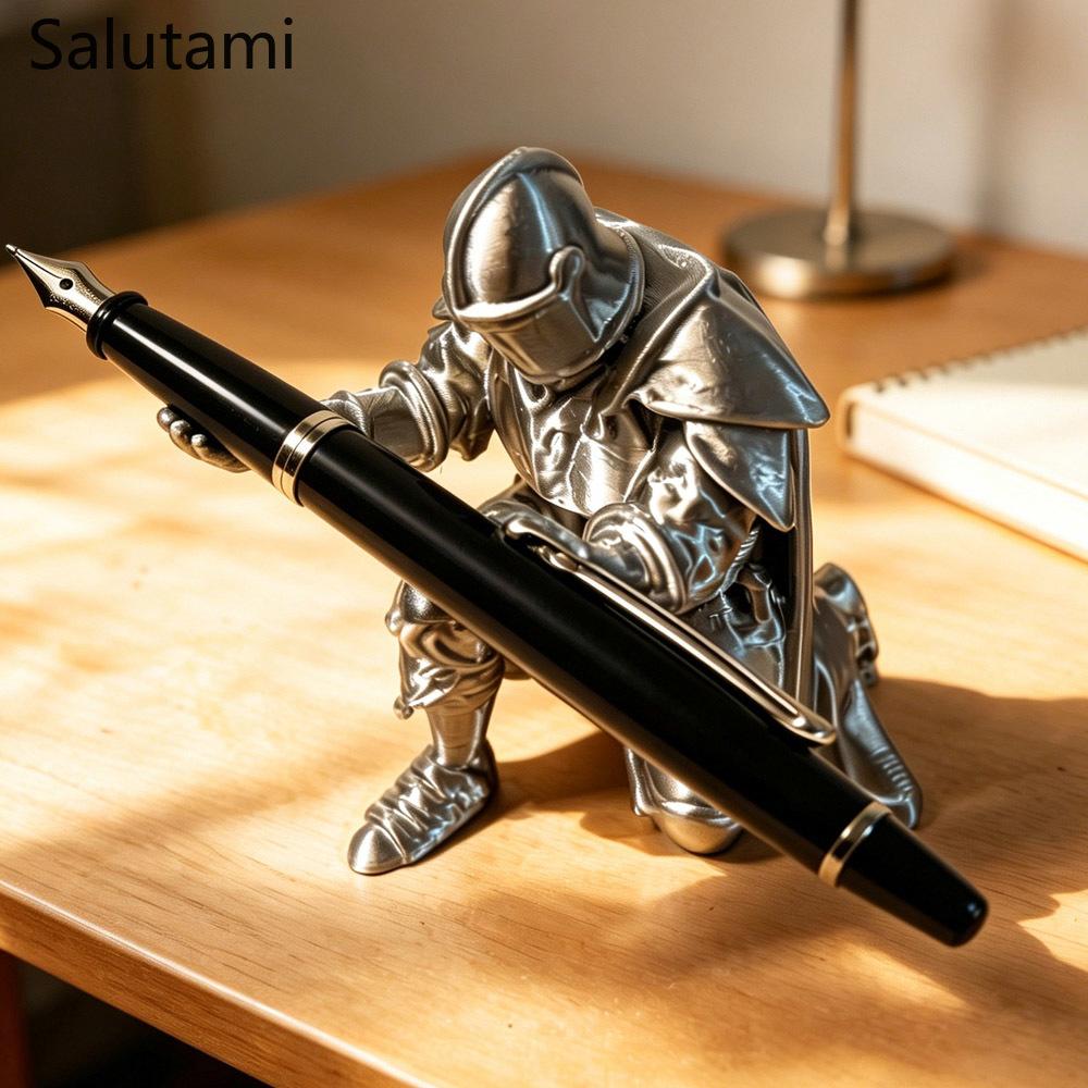Portapenne Stampato 3D Cavaliere Medievale Statua Guerriero Nero Argento Organizer da Scrivania Decorazione Creativa per Scrivania Ufficio Cancelleria Regalo