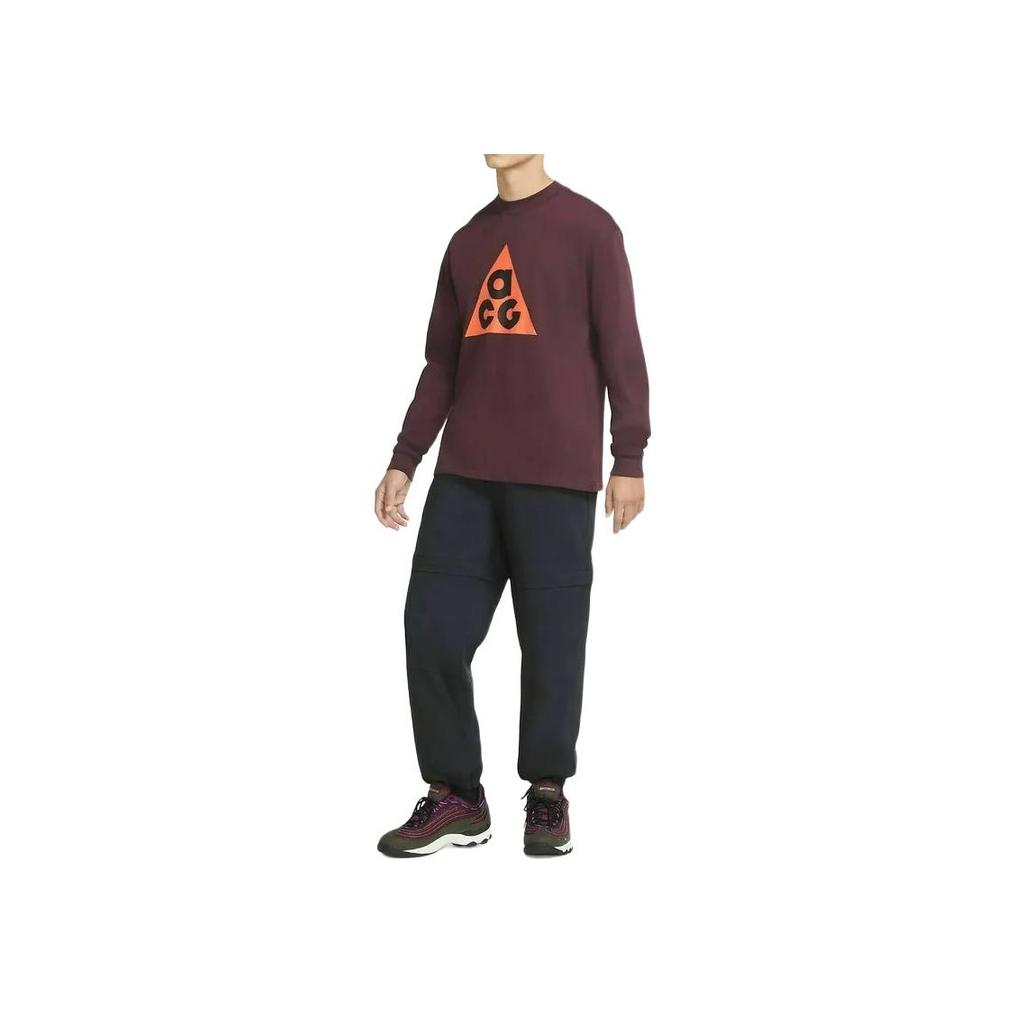 Nike Graphic Print Crewneck Pullover Long Sleeve American Sweatshirt Men Sweatshirt Burgundy DC4079-643