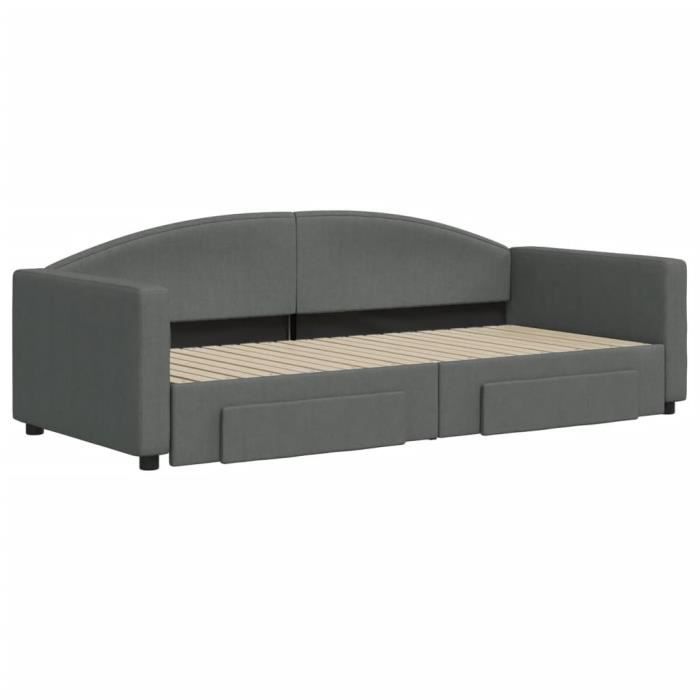 VidaXL Lit de jour avec gigogne et tiroirs gris foncé 90x200 cm tissu 3197225