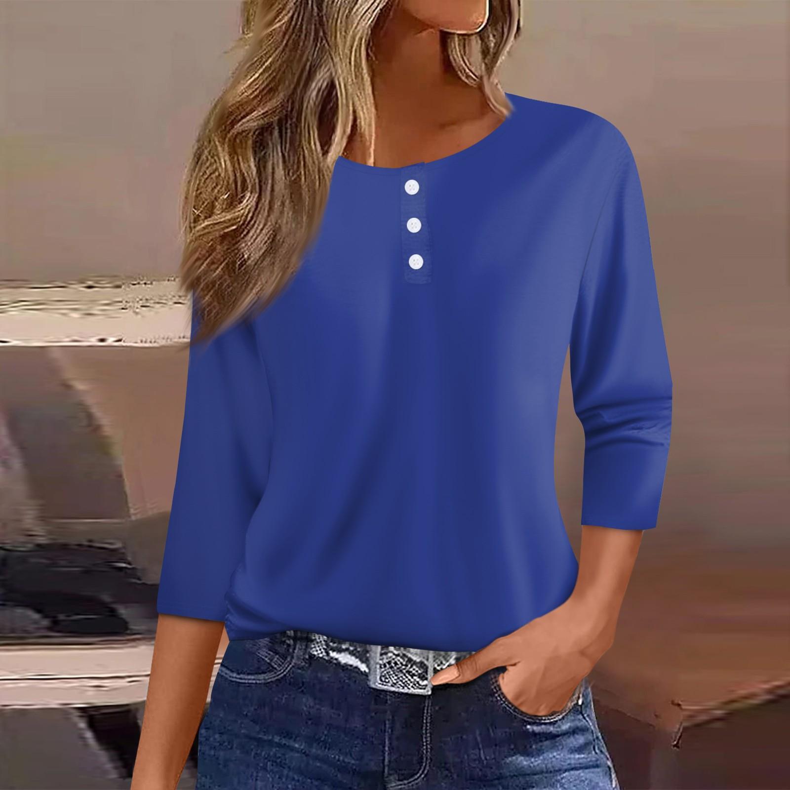 

Жен. Футболка Футболка с принтом Пуговицы Рукав 3/4 Повседневные Выходные Мода Классический Круглый вырез Обычный Топ XXL