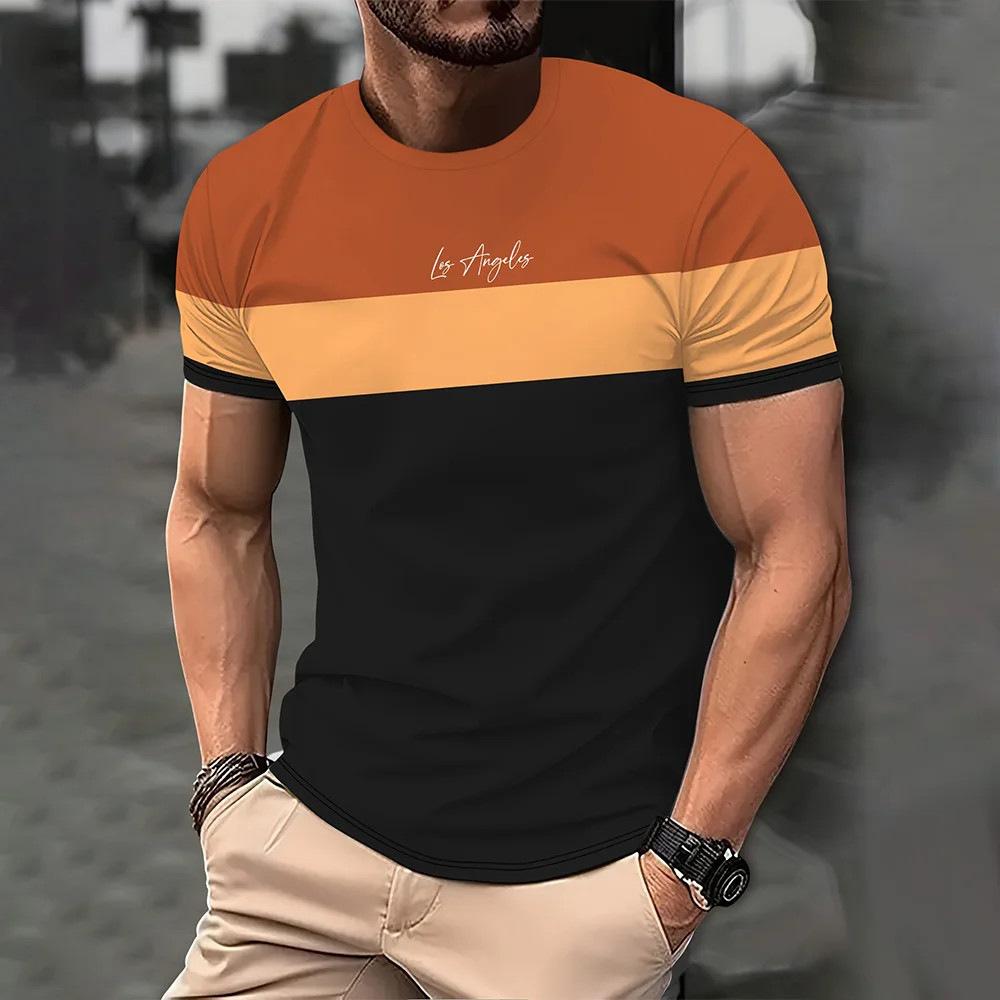 Men's Crew Neck T-Shirt Men's Summer Street 3D Printing Striped Printing Short Sleeve T-Shirt Casual Daily Men's Clothing