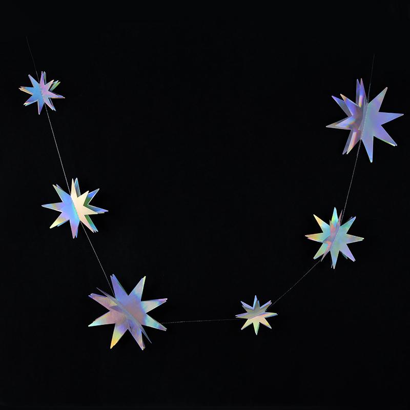 Laser Mirror Paper Star Dot Garland for Wedding Kids 1st Mermaid Birthday Party Decoration Baby Shower Christmas Hanging Banner
