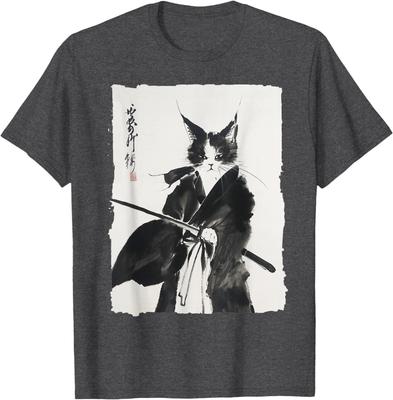Samurai Kattenoorloger Inkt - Japanse Kunst Katachtige Katana T-shirt
